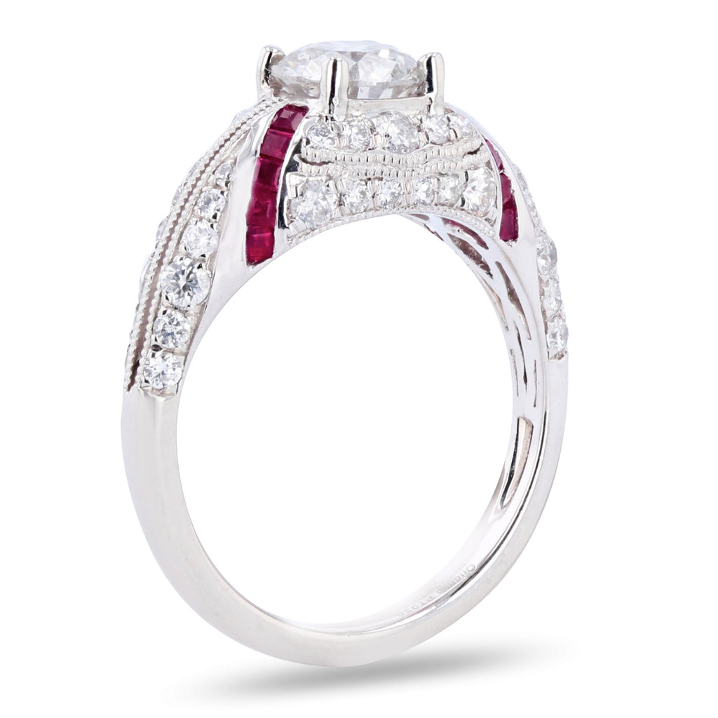 1.01ct Diamond and 0.47ctw Ruby Platinum Ring (1.66ctw Diamonds)