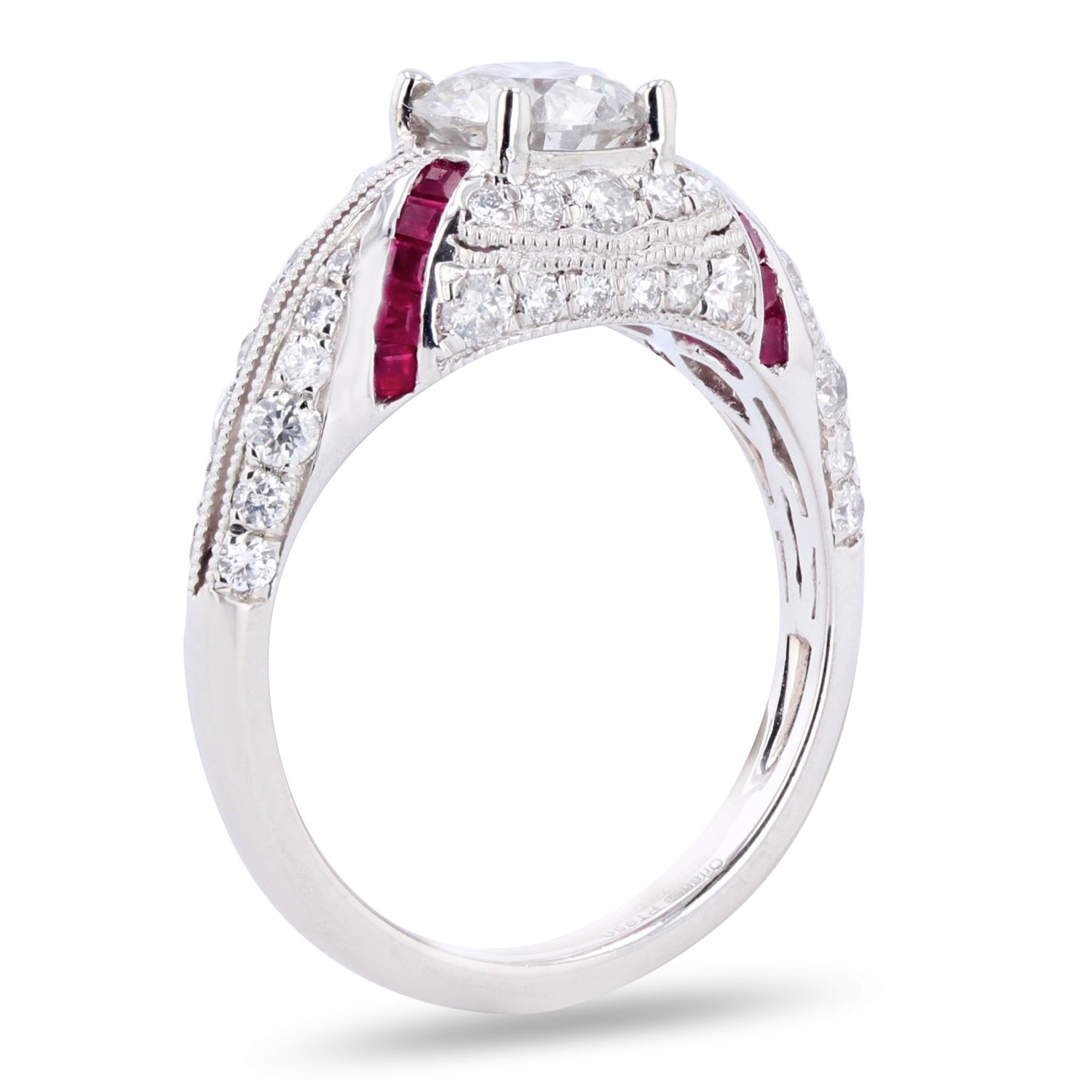 1.01ct Diamond and 0.47ctw Ruby Platinum Ring (1.66ctw Diamonds)