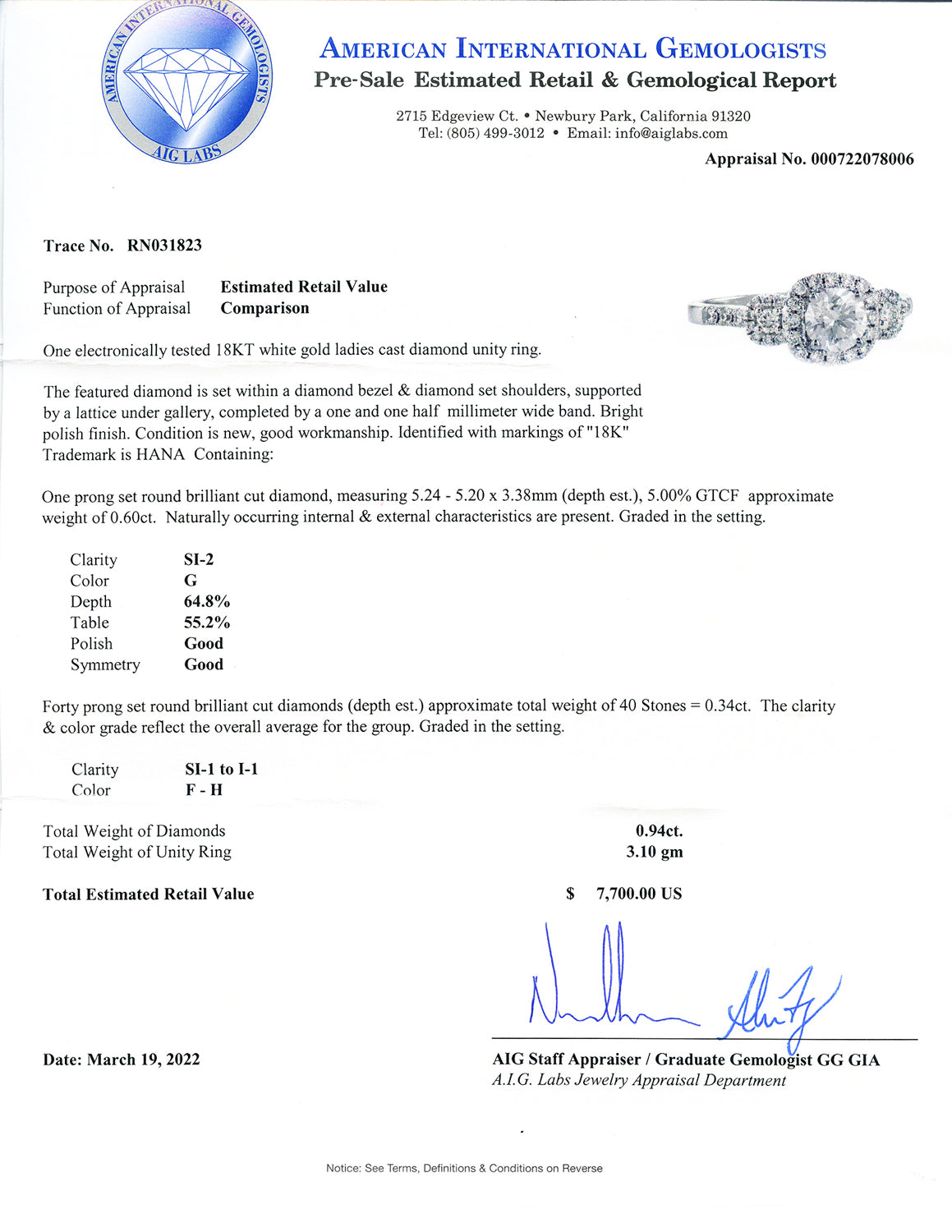 0.60ct K COLOR SI2 CLARITY CENTER Diamond Platinum Ring (1.13ctw Diamonds)