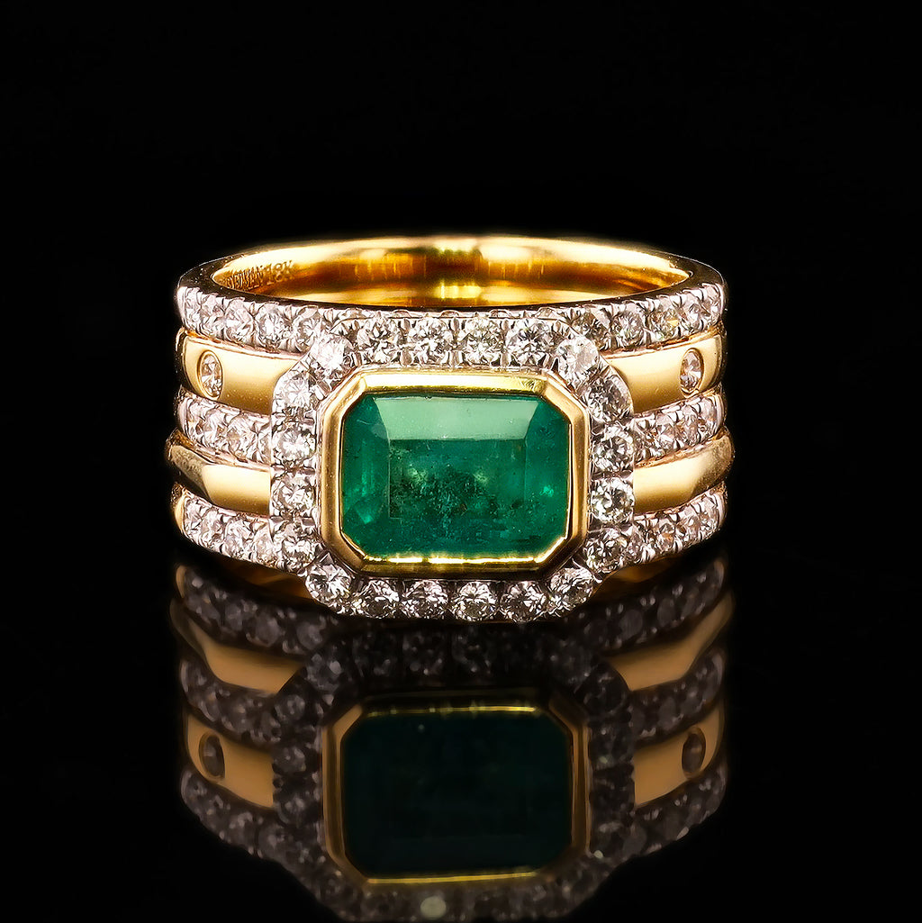 1.77ct Emerald and 1.13ctw Diamond 18K Yellow Gold Ring