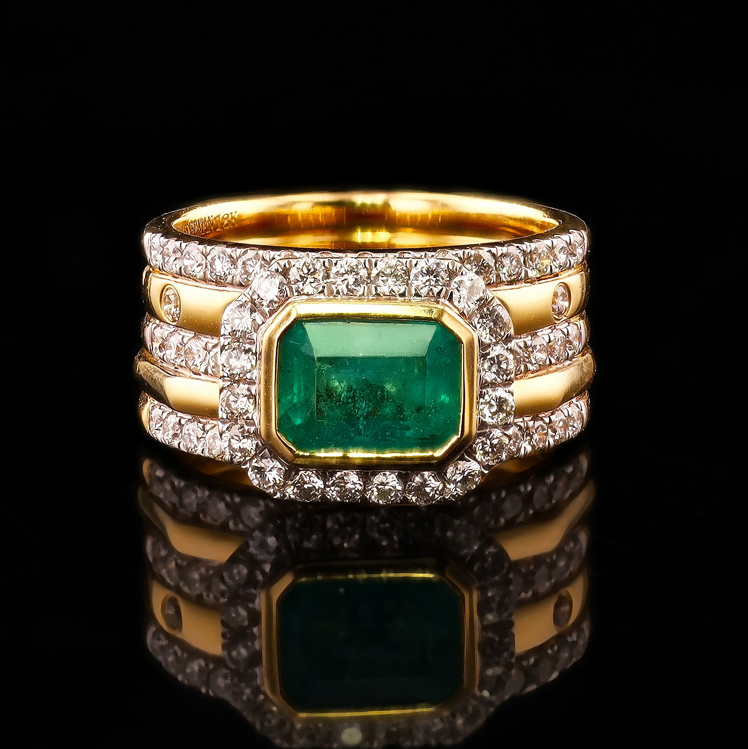 1.77ct Emerald and 1.13ctw Diamond 18K Yellow Gold Ring