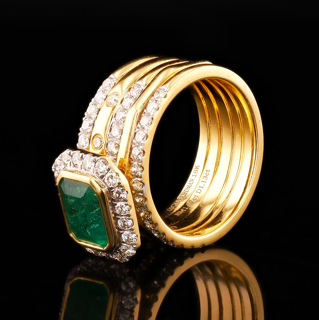1.77ct Emerald and 1.13ctw Diamond 18K Yellow Gold Ring