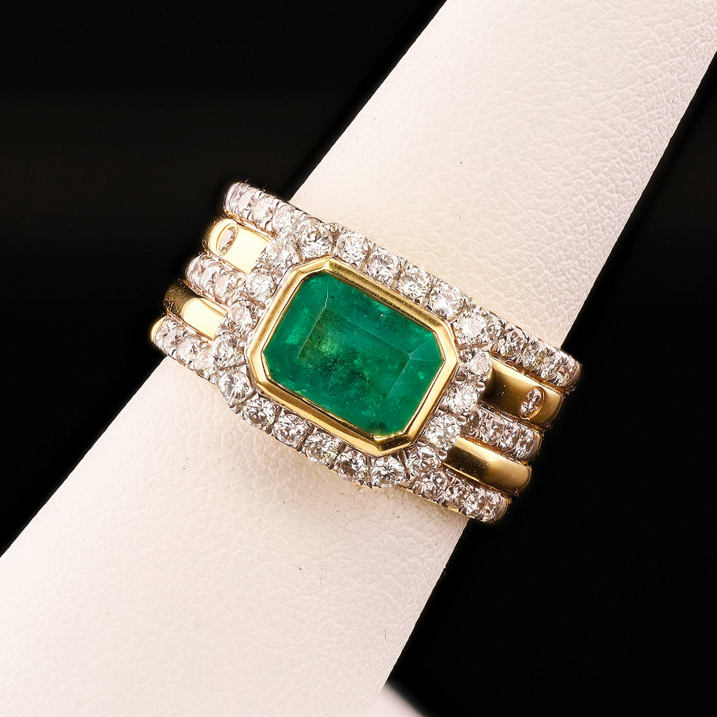 1.77ct Emerald and 1.13ctw Diamond 18K Yellow Gold Ring