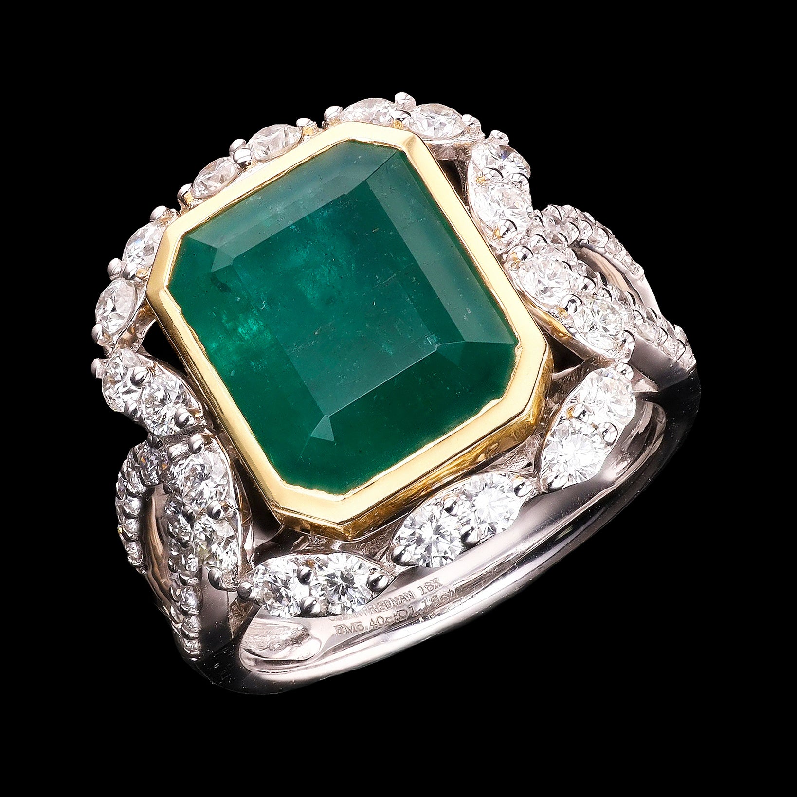 5.40ct Emerald and 1.16ctw Diamond 18K White and Yellow Gold Ring