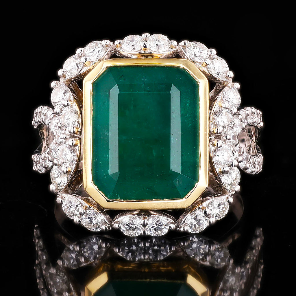 5.40ct Emerald and 1.16ctw Diamond 18K White and Yellow Gold Ring