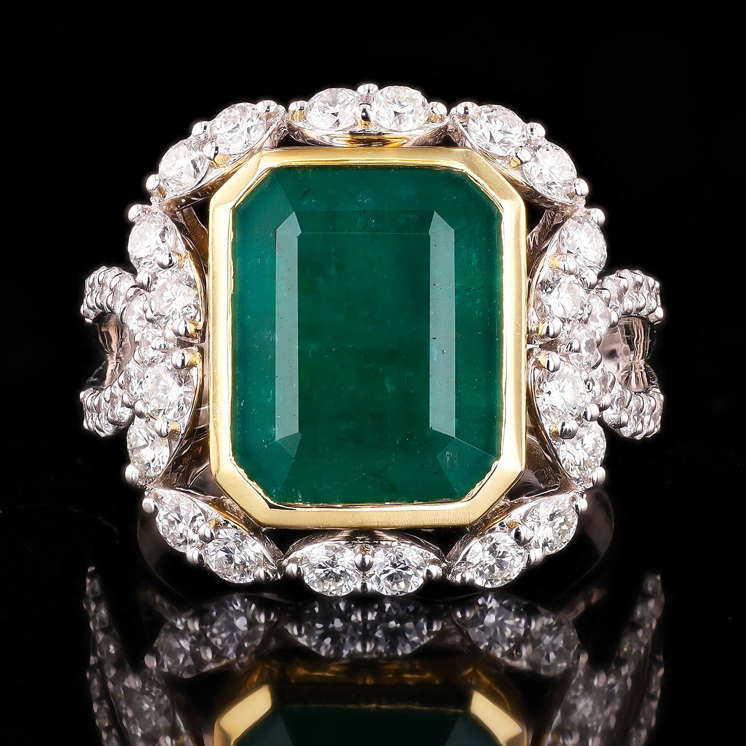 5.40ct Emerald and 1.16ctw Diamond 18K White and Yellow Gold Ring