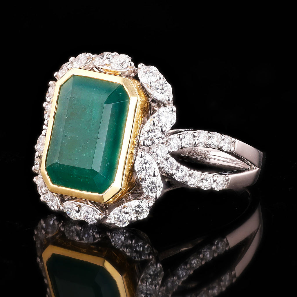 5.40ct Emerald and 1.16ctw Diamond 18K White and Yellow Gold Ring