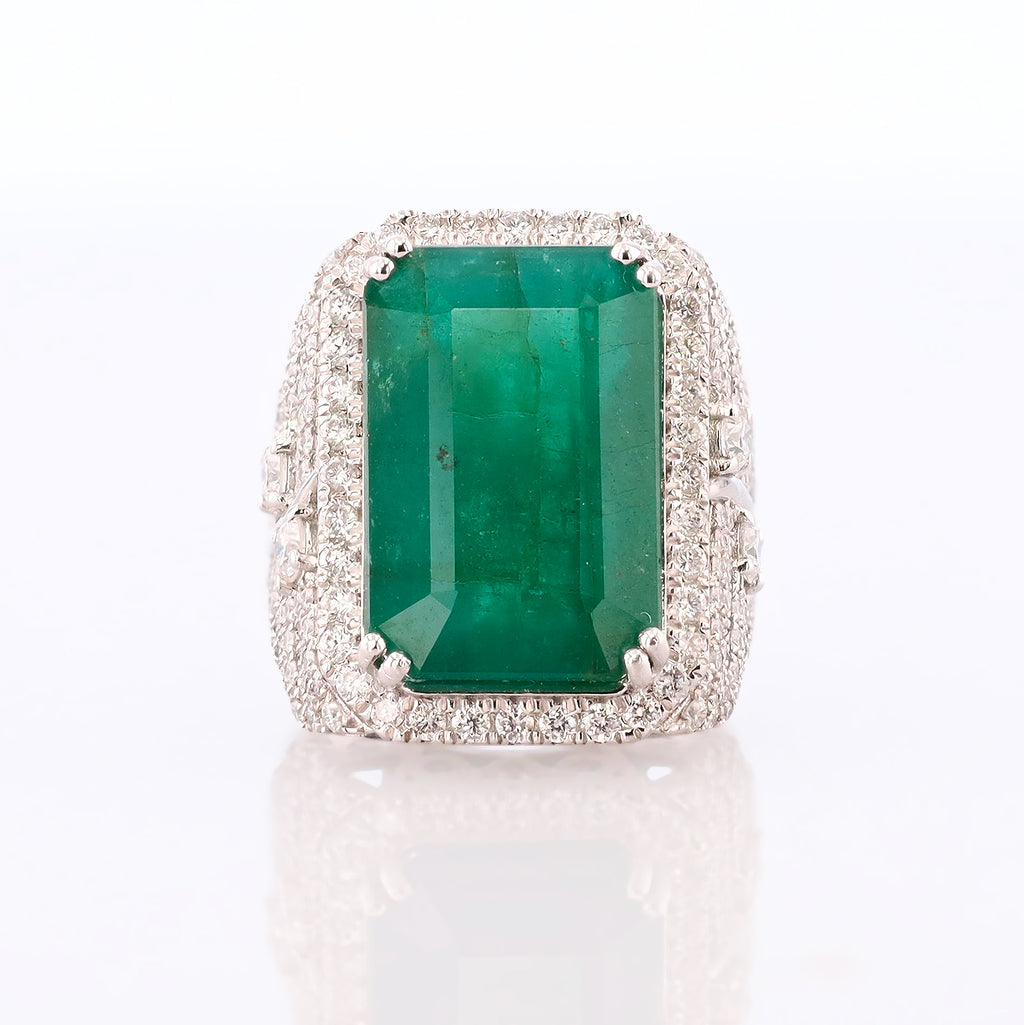 13.96ct F2 CLARITY ENHANCED Emerald and 1.76ctw Diamond Platinum Ring