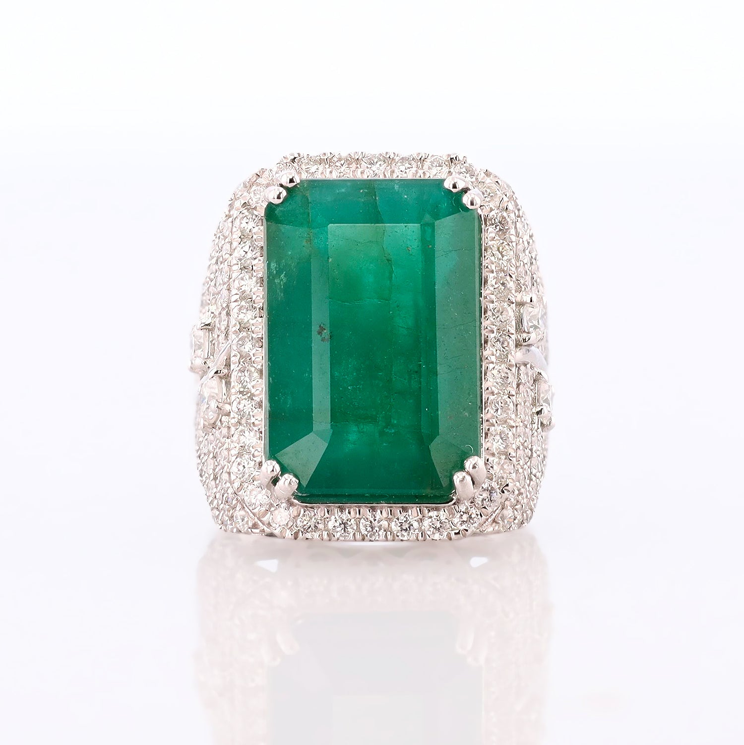 13.96ct F2 CLARITY ENHANCED Emerald and 1.76ctw Diamond Platinum Ring