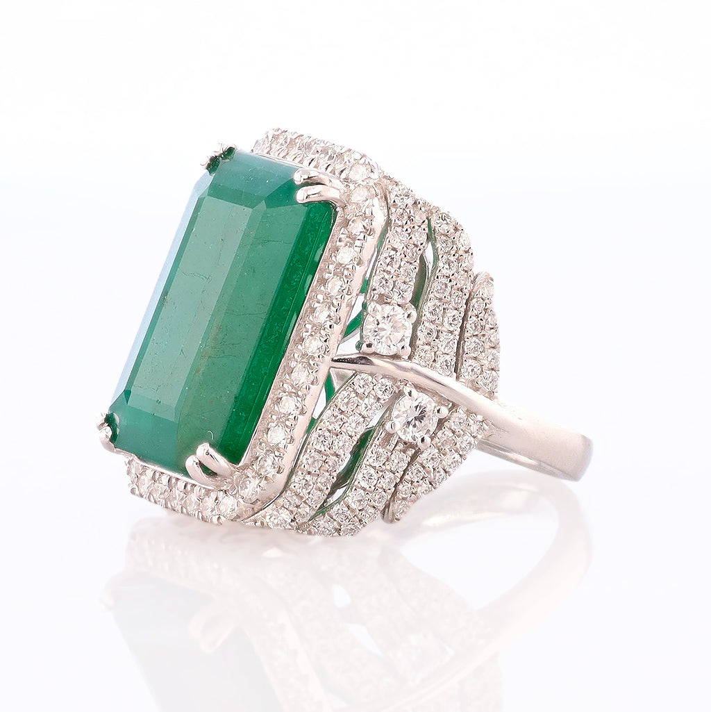 13.96ct F2 CLARITY ENHANCED Emerald and 1.76ctw Diamond Platinum Ring