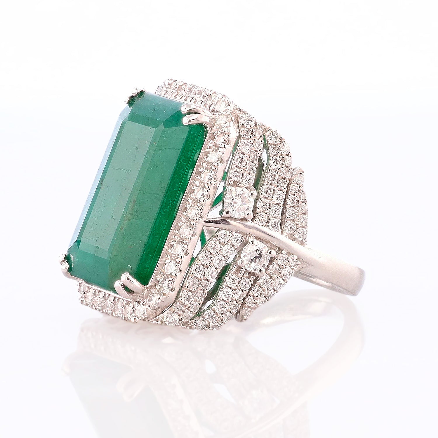 13.96ct F2 CLARITY ENHANCED Emerald and 1.76ctw Diamond Platinum Ring