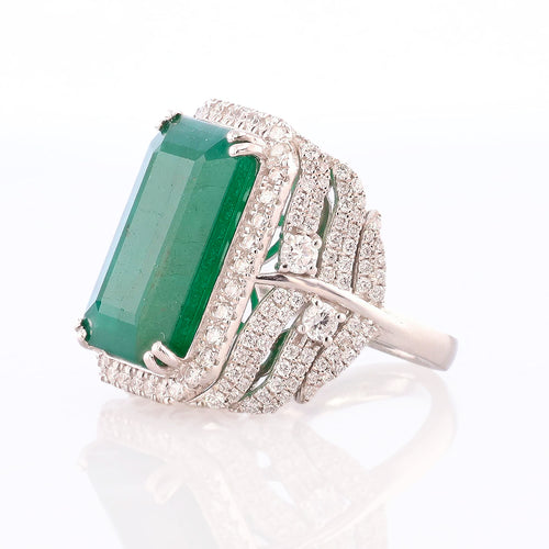 13.96ct F2 CLARITY ENHANCED Emerald and 1.76ctw Diamond Platinum Ring