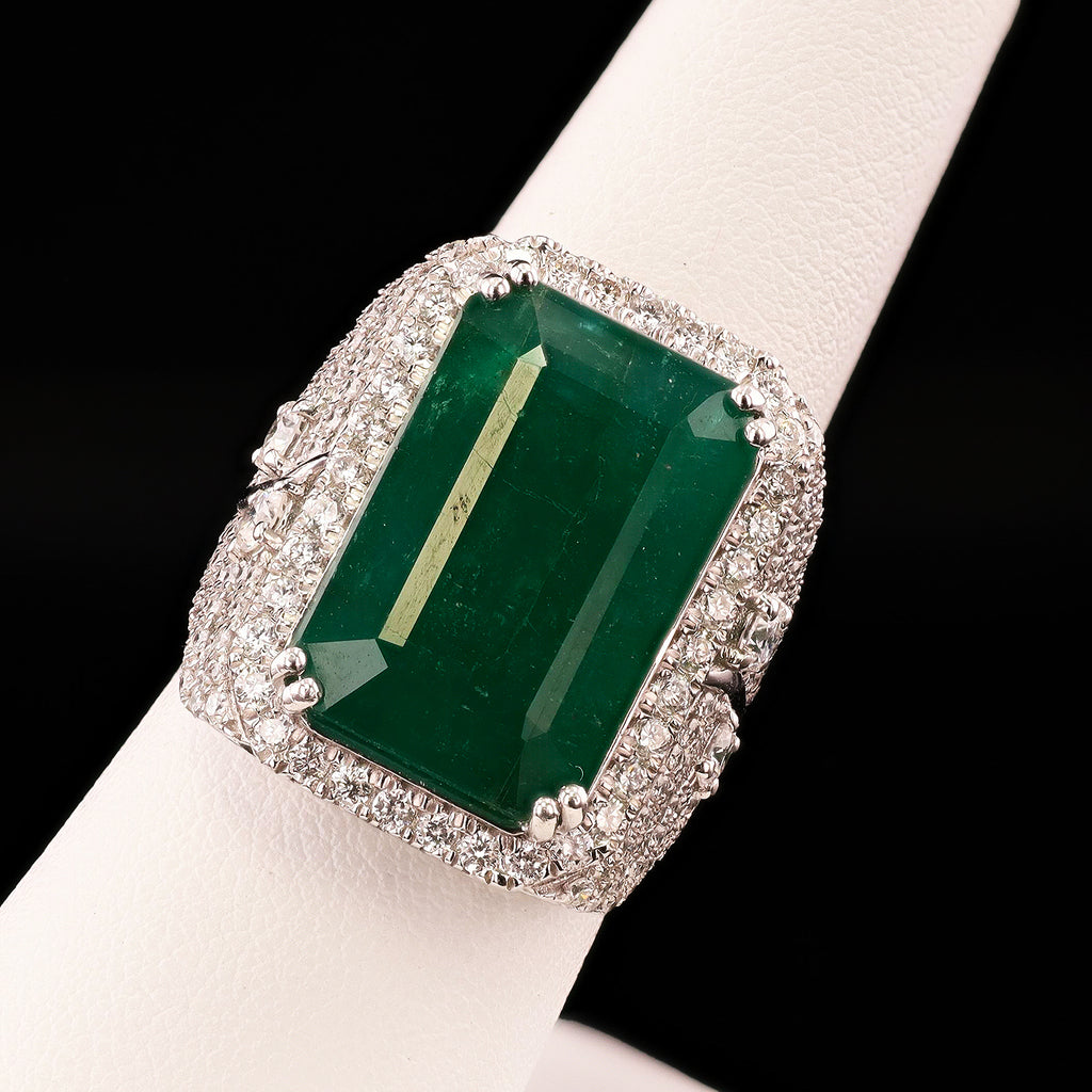 13.96ct F2 CLARITY ENHANCED Emerald and 1.76ctw Diamond Platinum Ring