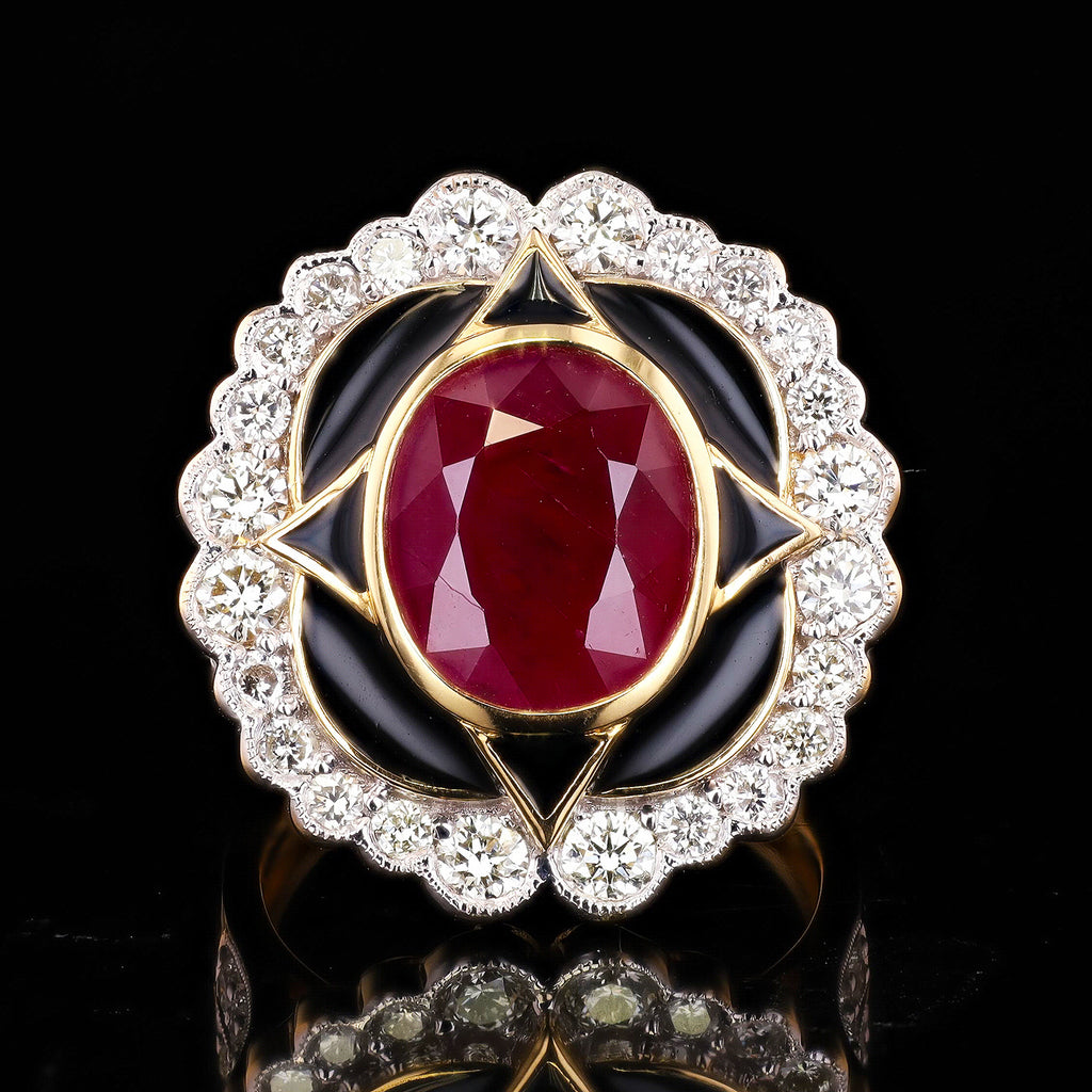 6.53ct Ruby and 1.68ctw Diamond 18K Yellow and White Gold Ring (GIA CERTIFIED)