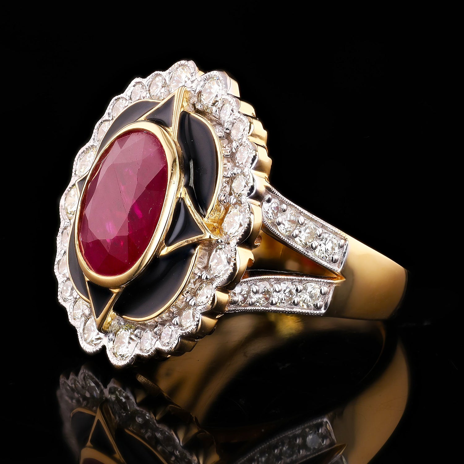 6.53ct Ruby and 1.68ctw Diamond 18K Yellow and White Gold Ring (GIA CERTIFIED)