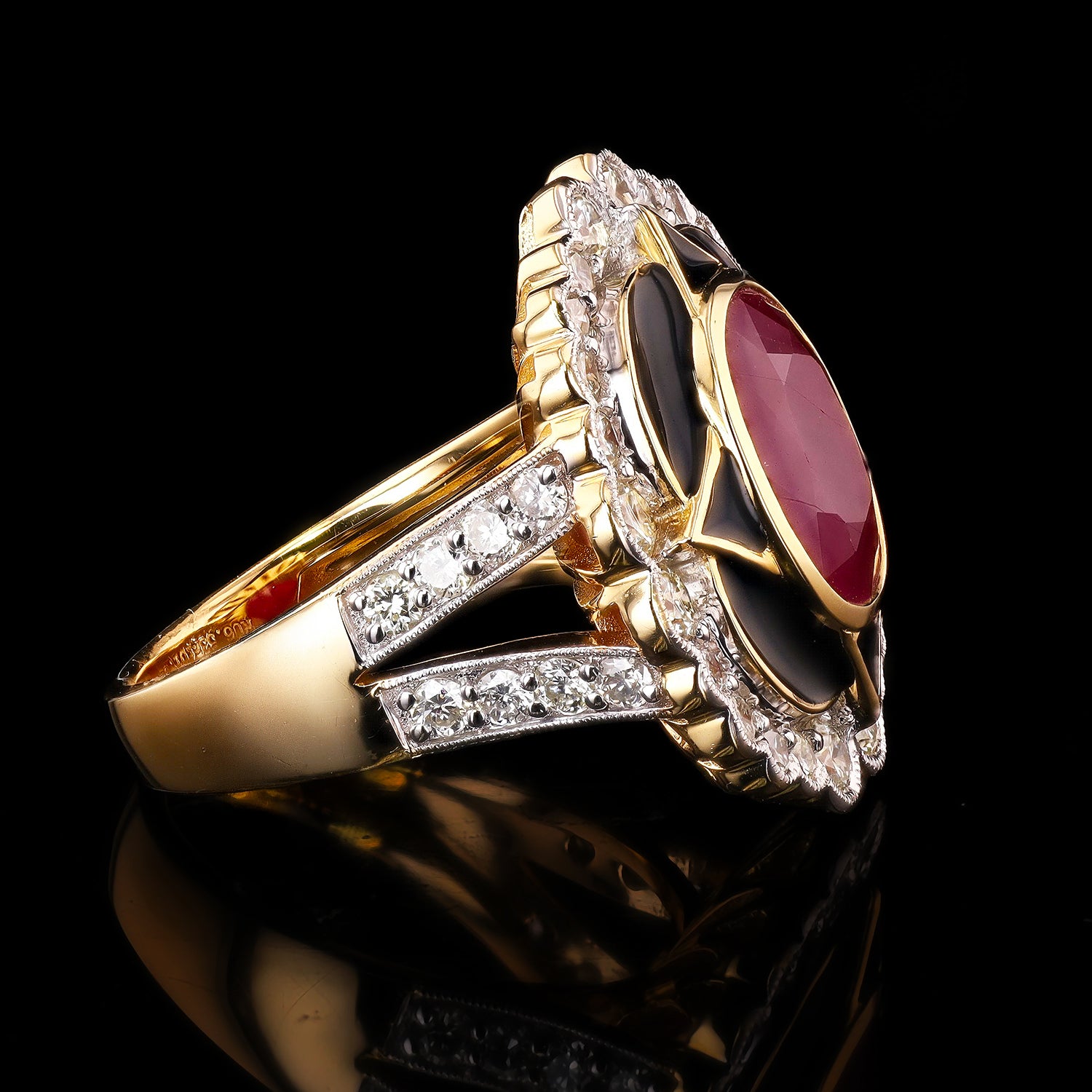 6.53ct Ruby and 1.68ctw Diamond 18K Yellow and White Gold Ring (GIA CERTIFIED)