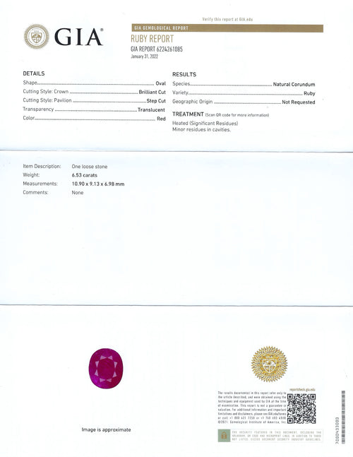 6.53ct Ruby and 1.68ctw Diamond 18K Yellow and White Gold Ring (GIA CERTIFIED)