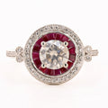 1.02ct CENTER Diamond and 0.69ctw Ruby Platinum Ring (1.23ctw Diamonds)