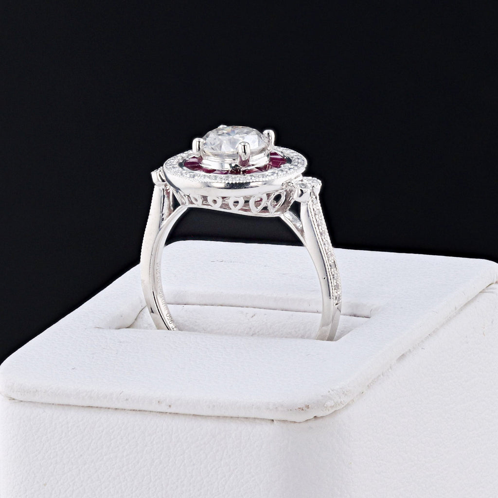 1.02ct CENTER Diamond and 0.69ctw Ruby Platinum Ring (1.23ctw Diamonds)