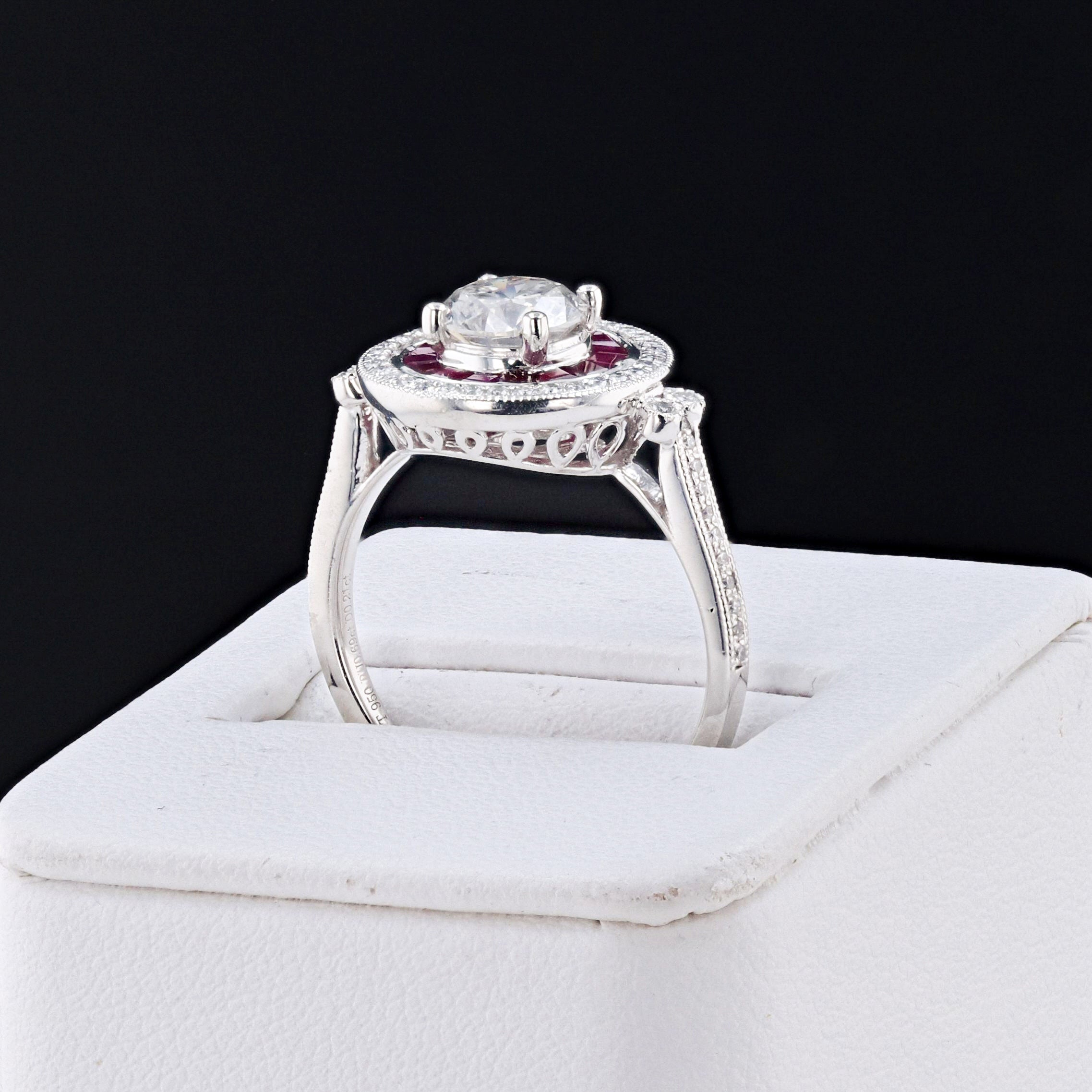 1.02ct CENTER Diamond and 0.69ctw Ruby Platinum Ring (1.23ctw Diamonds)