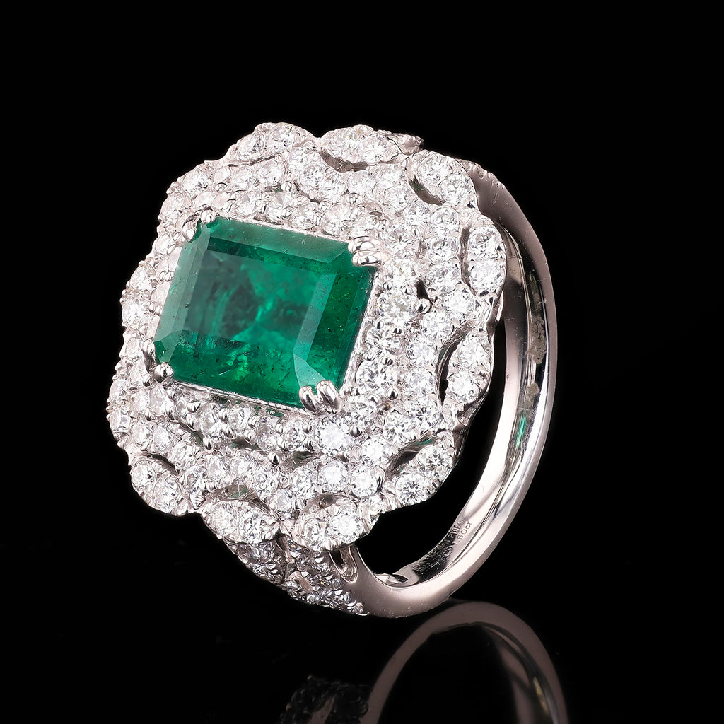 3.32ct Emerald and 1.60ctw Diamond Platinum Ring (GIA CERTIFIED)