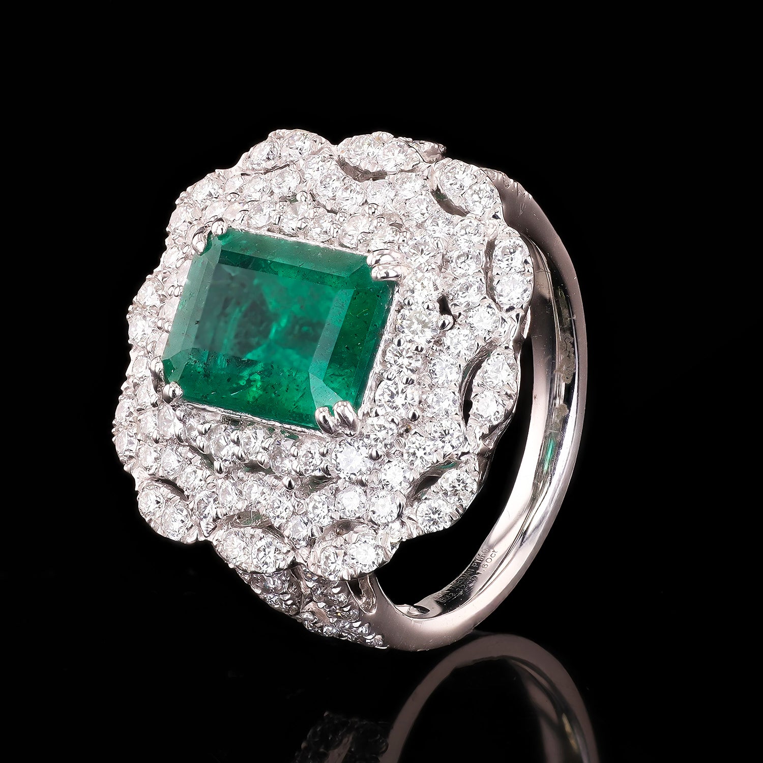 3.32ct Emerald and 1.60ctw Diamond Platinum Ring (GIA CERTIFIED)