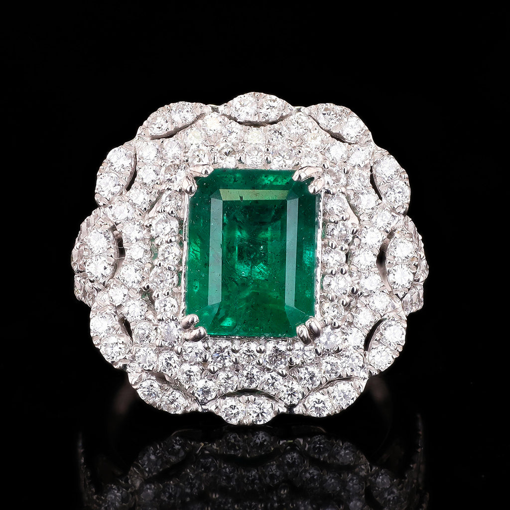 3.32ct Emerald and 1.60ctw Diamond Platinum Ring (GIA CERTIFIED)