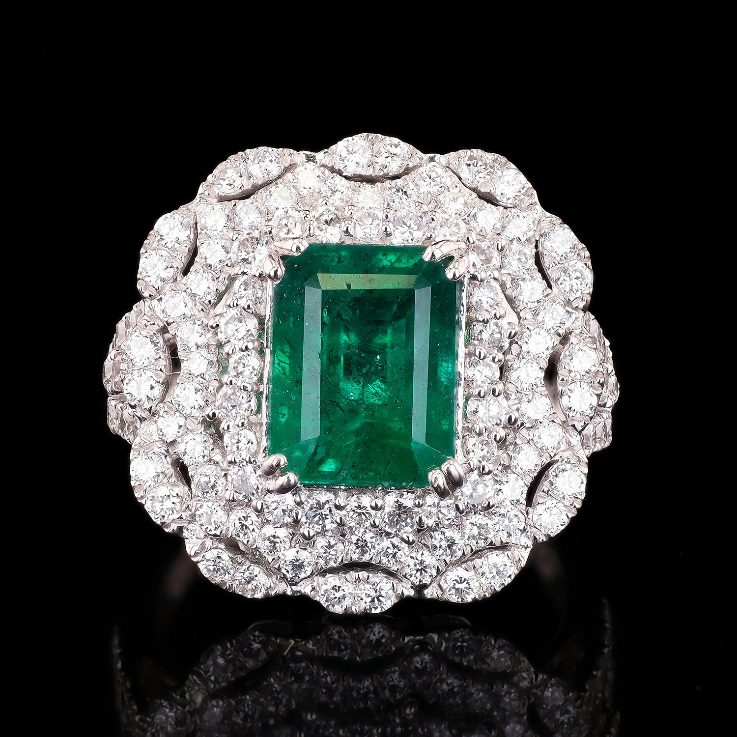 3.32ct Emerald and 1.60ctw Diamond Platinum Ring (GIA CERTIFIED)
