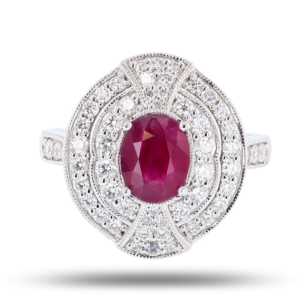 1.28ct BURMESE Ruby and 0.75ctw Diamond Platinum Ring (GIA CERTIFIED)