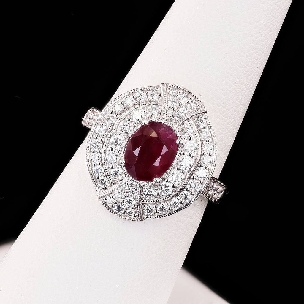 1.28ct BURMESE Ruby and 0.75ctw Diamond Platinum Ring (GIA CERTIFIED)