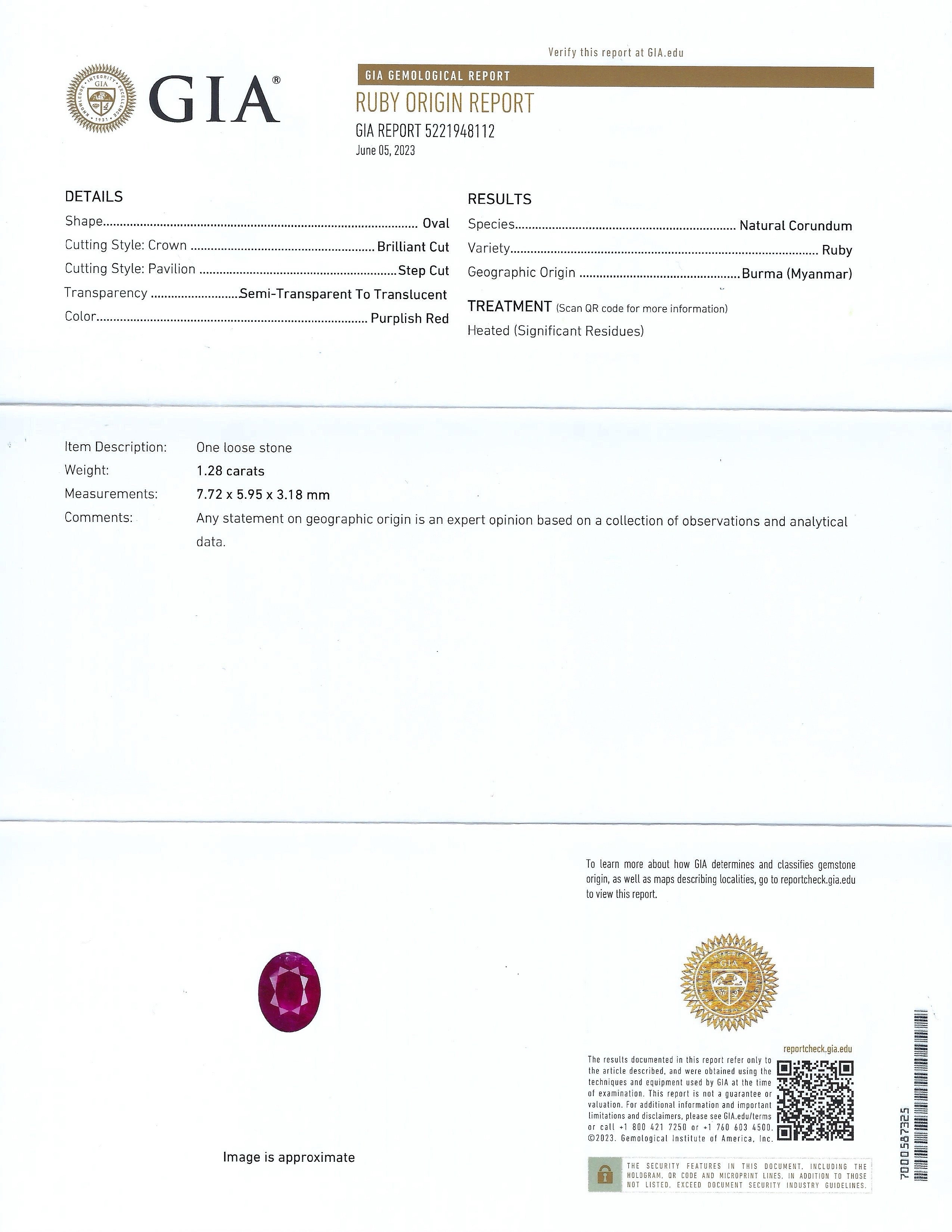 1.28ct BURMESE Ruby and 0.75ctw Diamond Platinum Ring (GIA CERTIFIED)