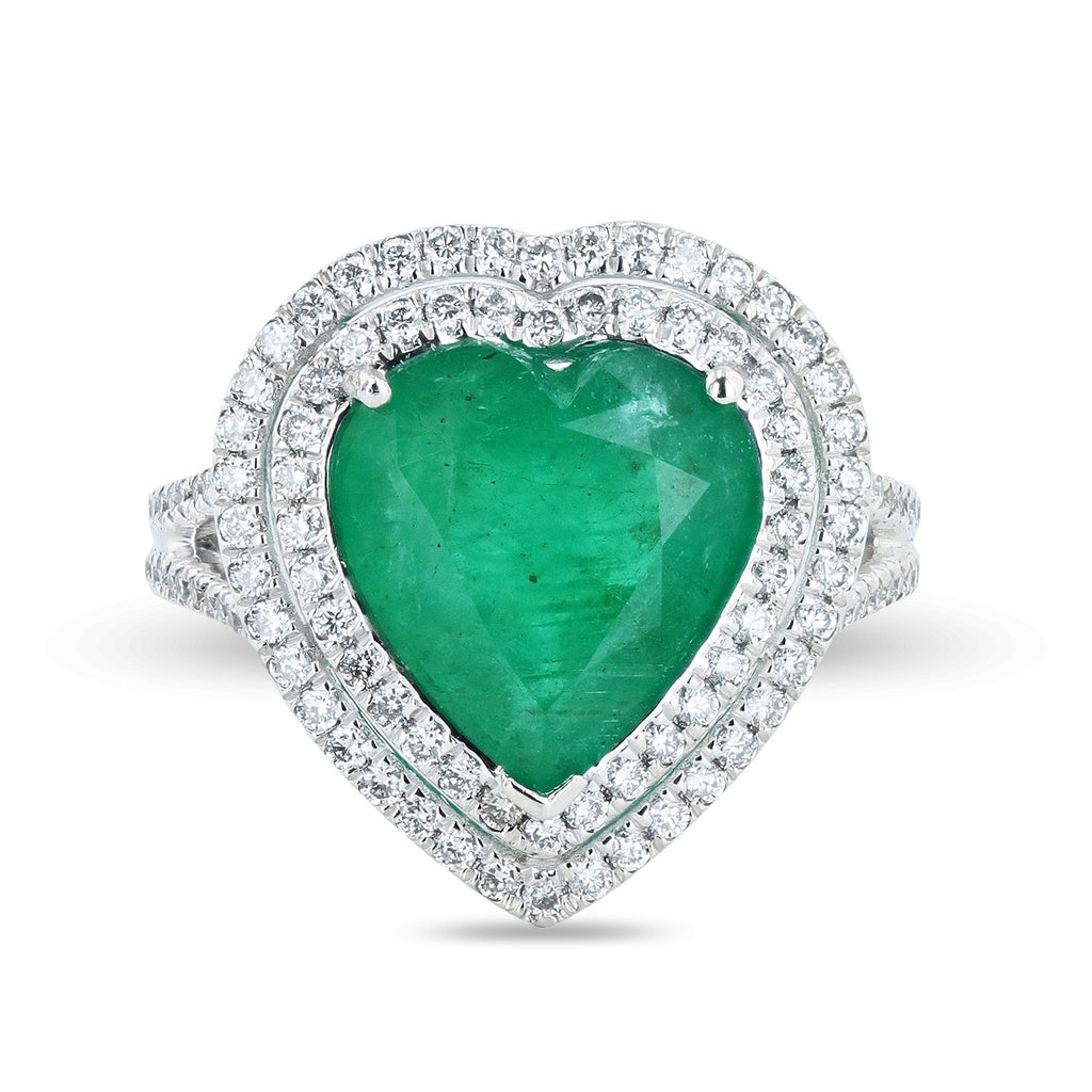 4.19ct Heart Shaped Emerald and 0.76ctw Diamond Platinum Ring (GIA CERTIFIED)