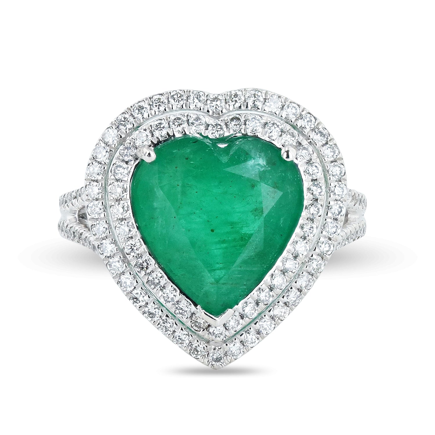 4.19ct Heart Shaped Emerald and 0.76ctw Diamond Platinum Ring (GIA CERTIFIED)