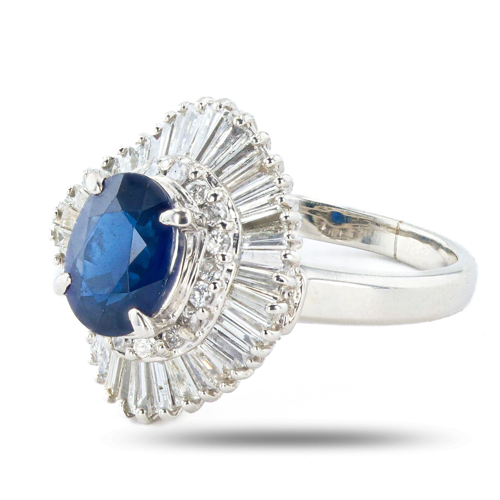 2.49ct Blue Thailand Sapphire and 1.20ctw Diamond Platinum Ring (GIA CERTIFIED)