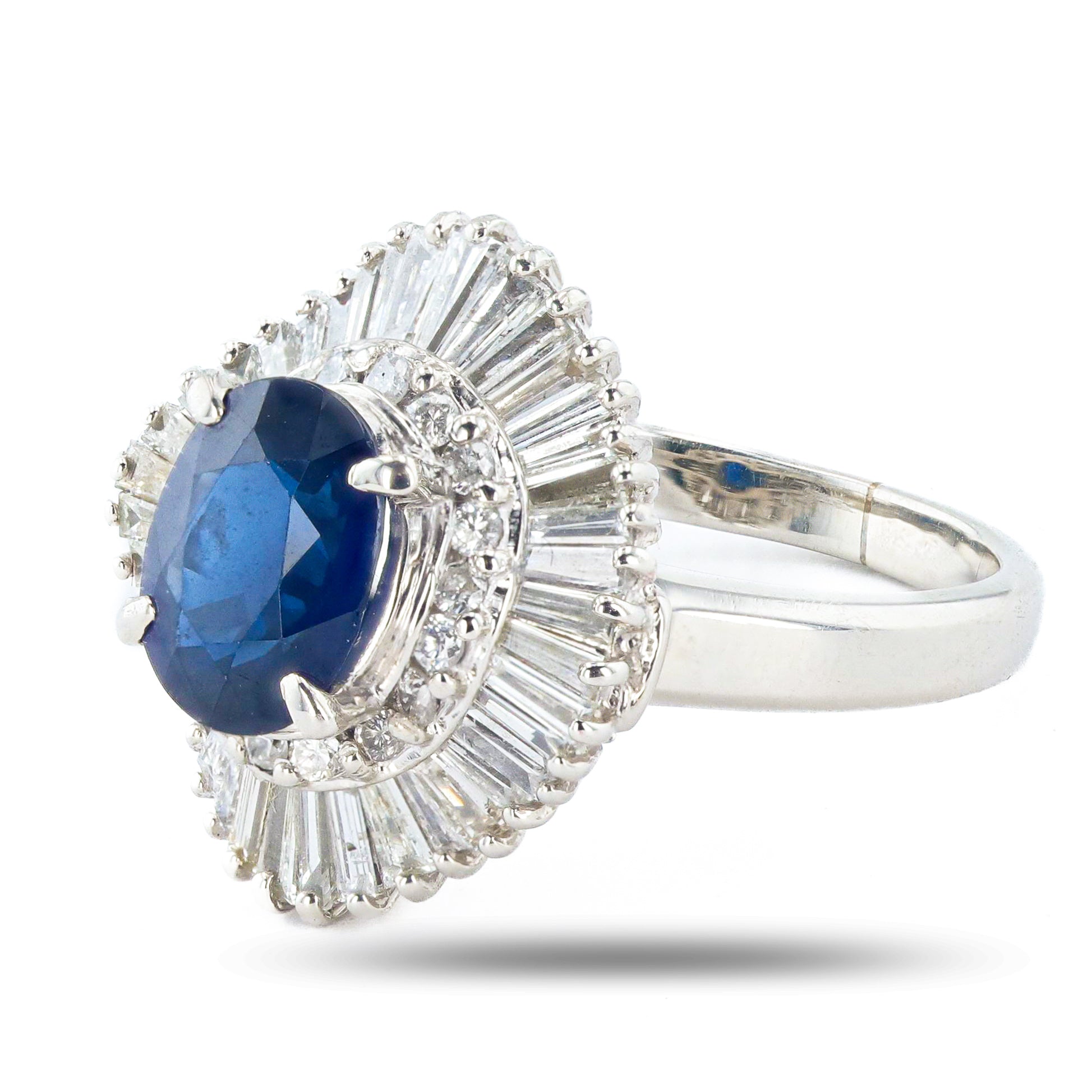 2.49ct Blue Thailand Sapphire and 1.20ctw Diamond Platinum Ring (GIA CERTIFIED)