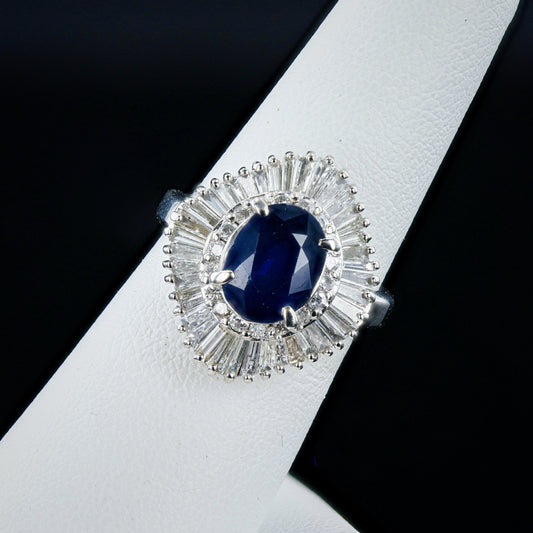 2.49ct Blue Thailand Sapphire and 1.20ctw Diamond Platinum Ring (GIA CERTIFIED)