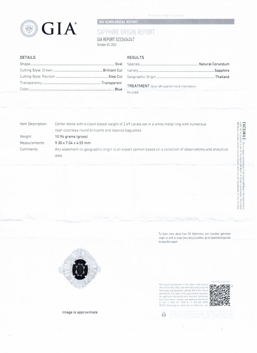 2.49ct Blue Thailand Sapphire and 1.20ctw Diamond Platinum Ring (GIA CERTIFIED)