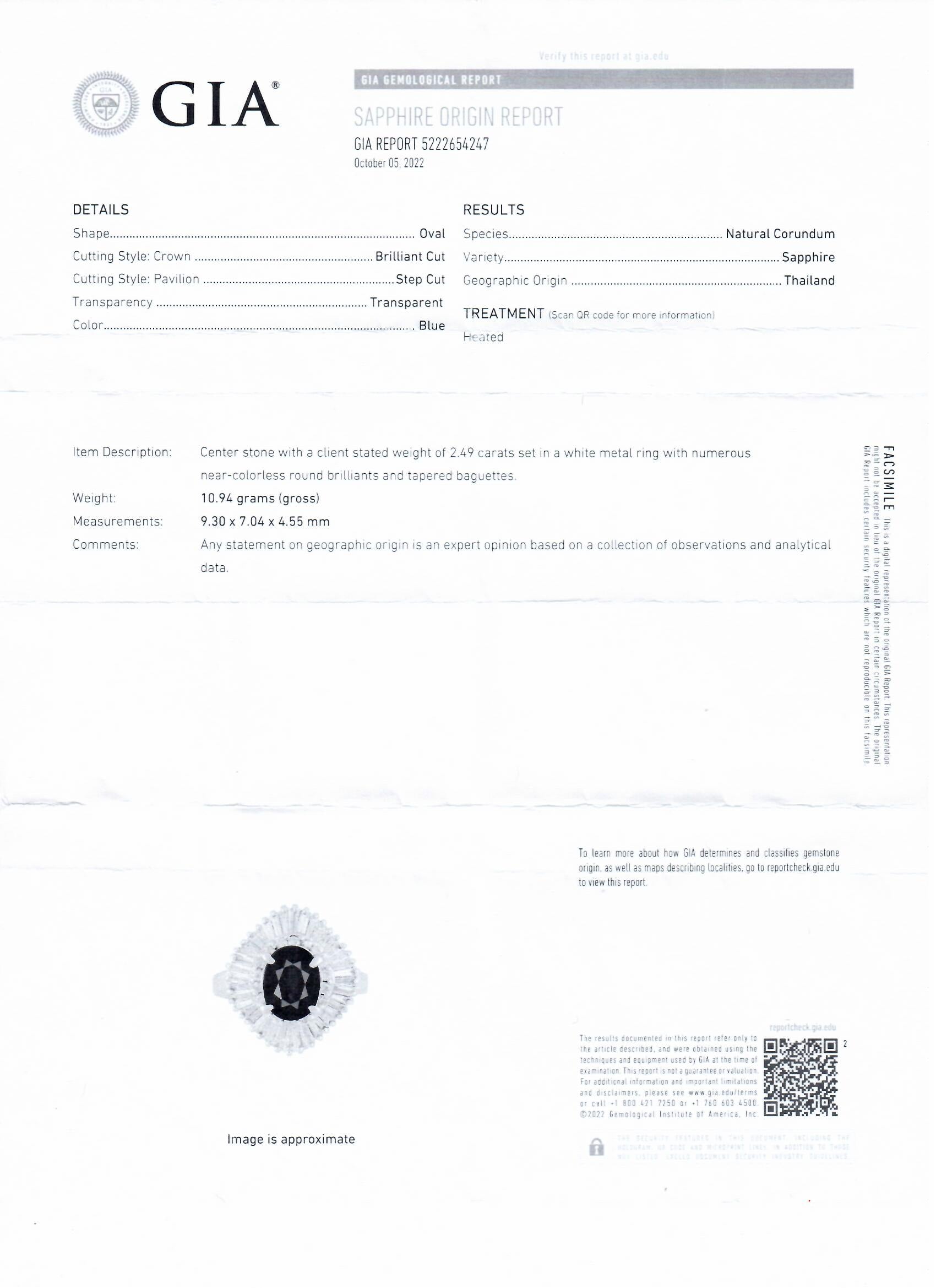 2.49ct Blue Thailand Sapphire and 1.20ctw Diamond Platinum Ring (GIA CERTIFIED)