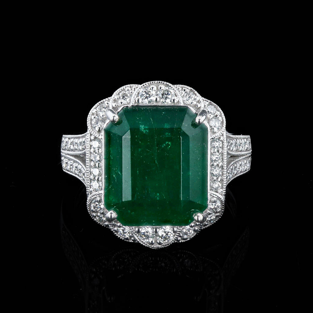 8.78ct Emerald and 0.55ctw Diamond Platinum Ring (GIA CERTIFIED)