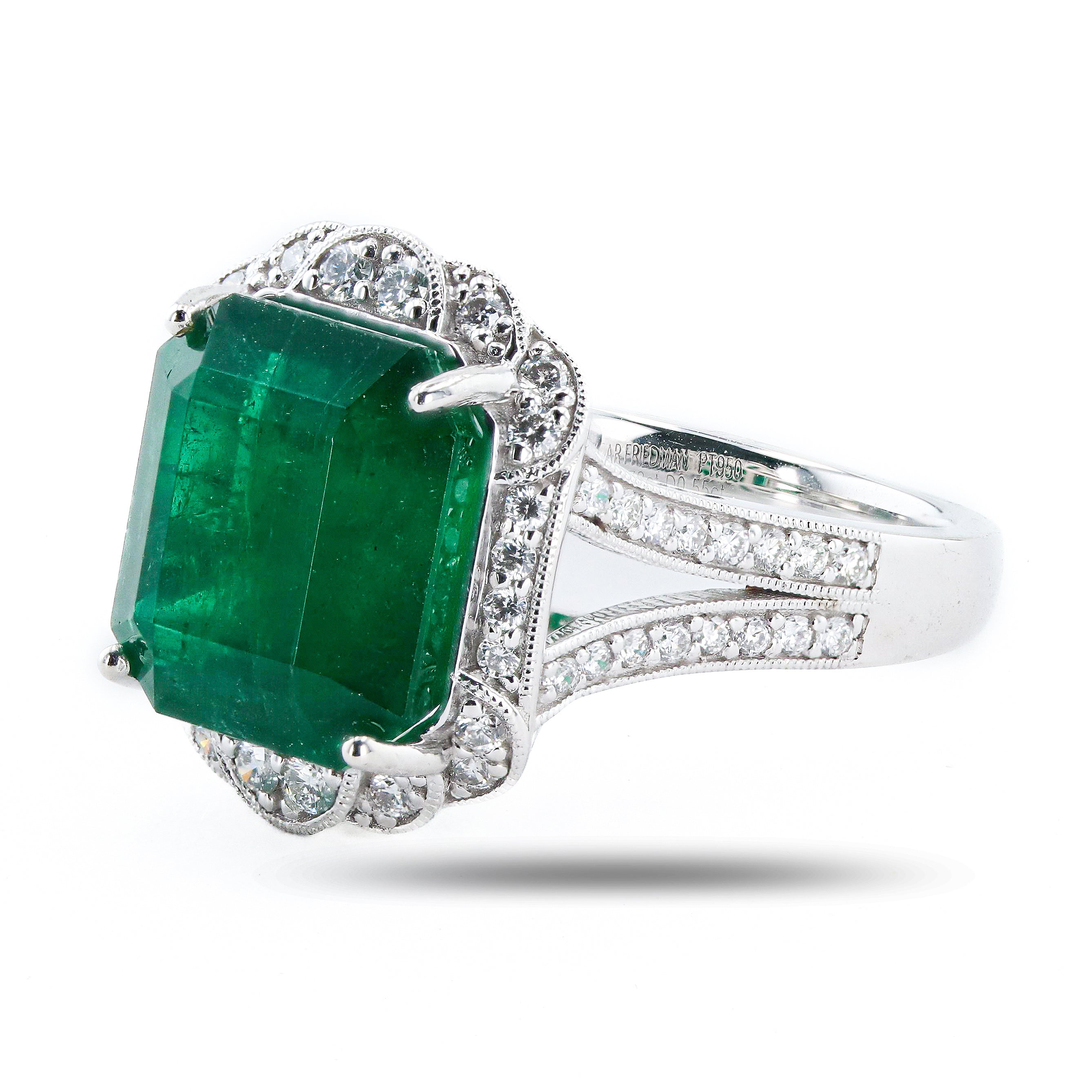 8.78ct Emerald and 0.55ctw Diamond Platinum Ring (GIA CERTIFIED)