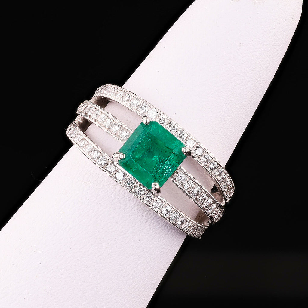 1.63ct Emerald and 0.59ctw Diamond Platinum Ring
