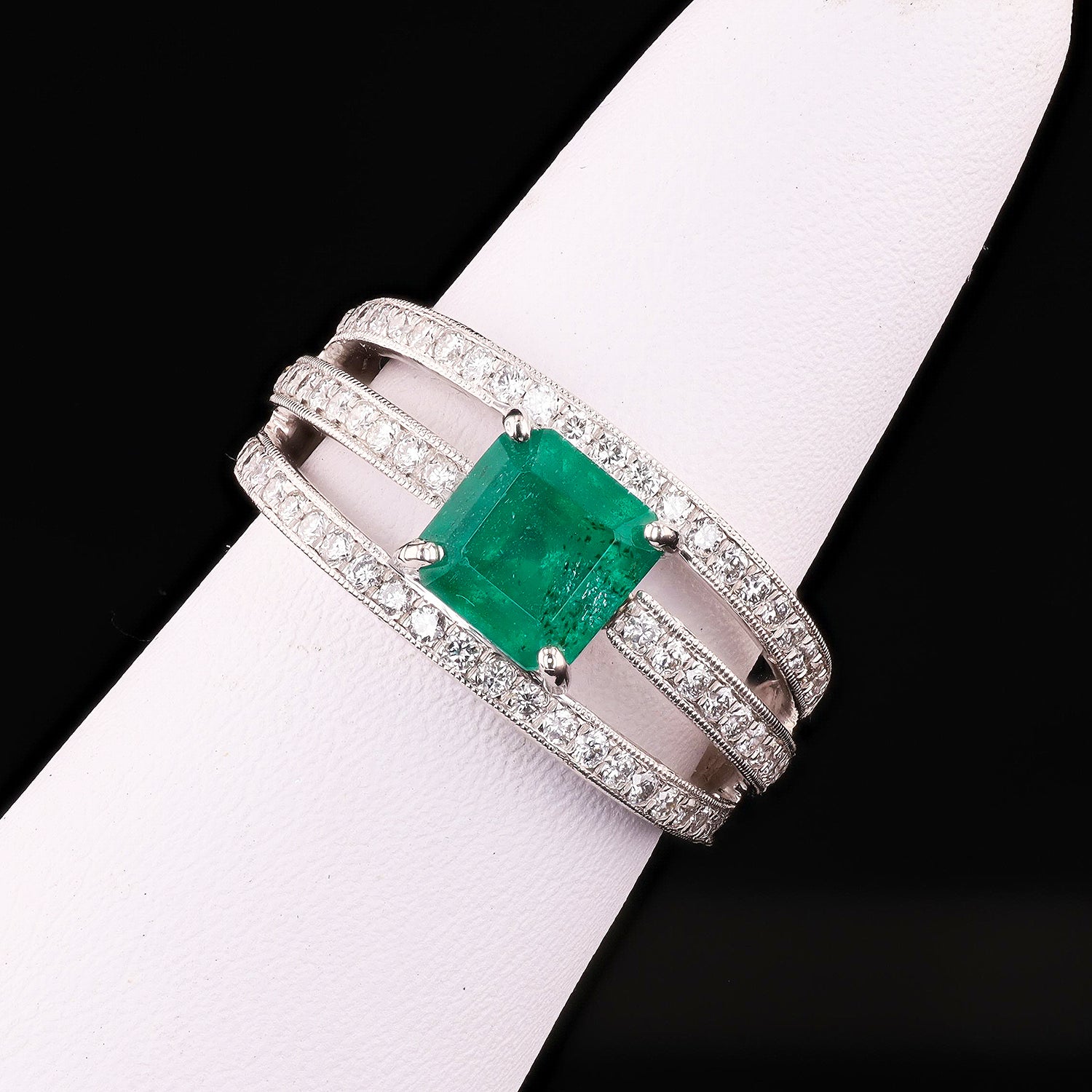 1.63ct Emerald and 0.59ctw Diamond Platinum Ring