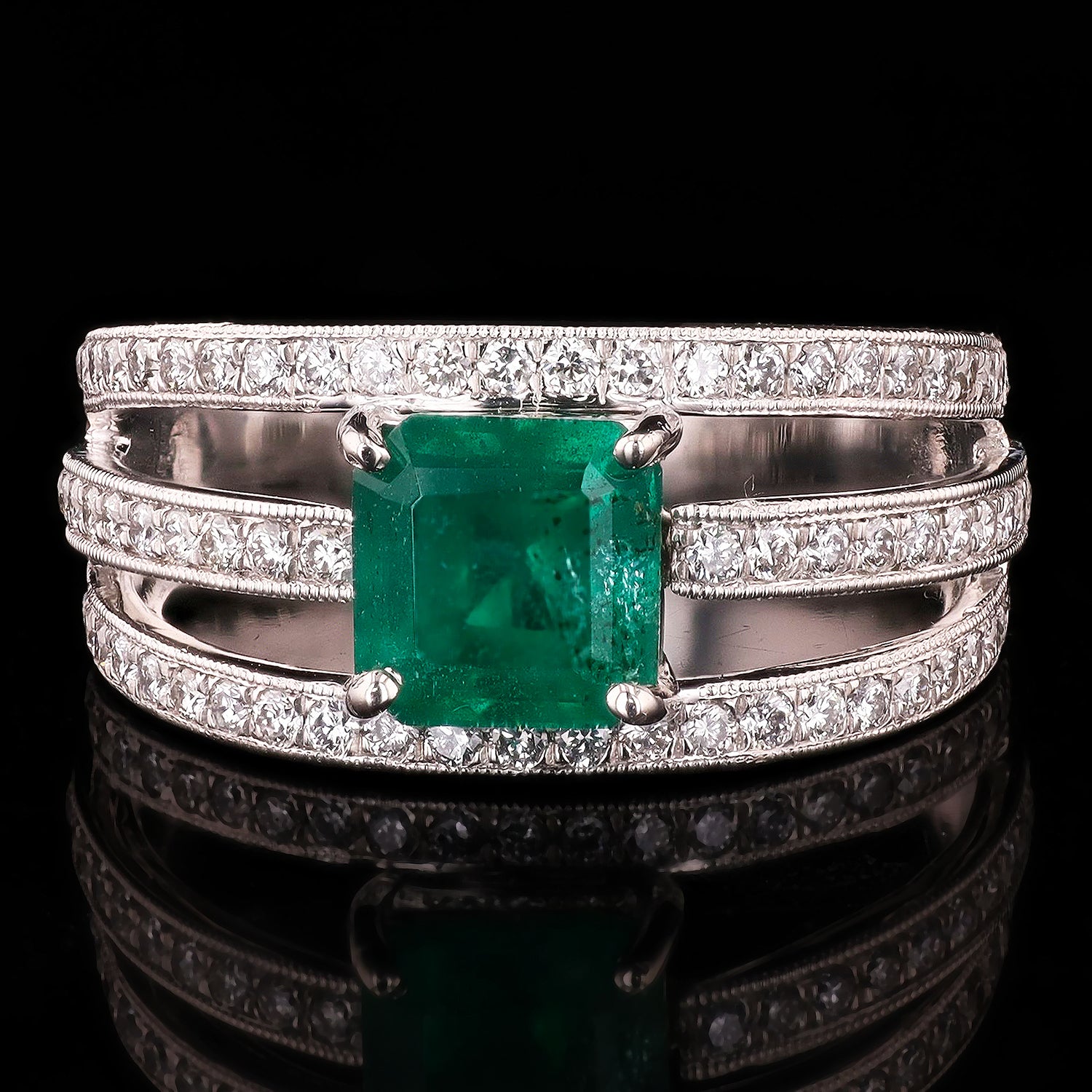 1.63ct Emerald and 0.59ctw Diamond Platinum Ring