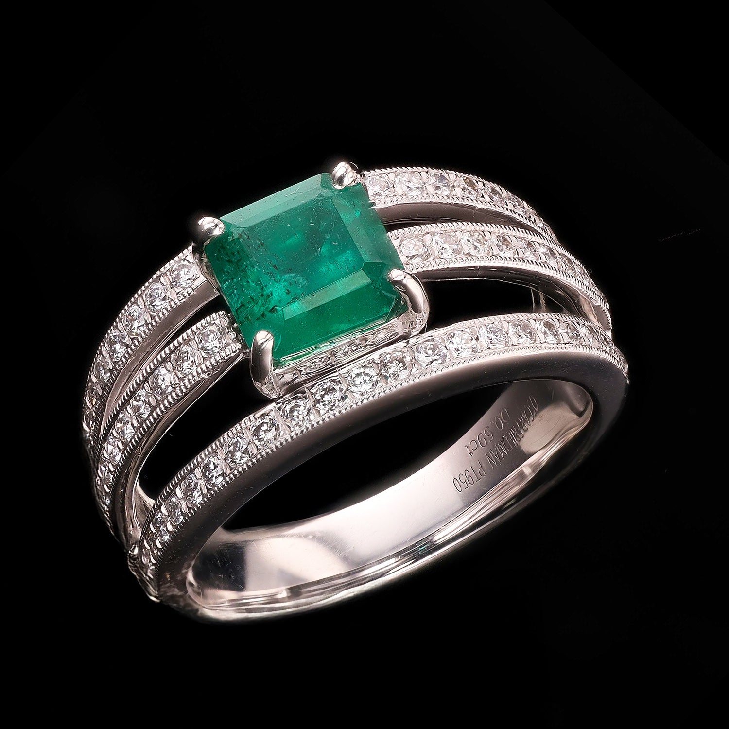 1.63ct Emerald and 0.59ctw Diamond Platinum Ring