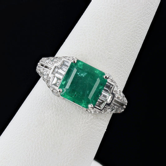 2.68ct Emerald and 1.97ctw Diamond Platinum Ring