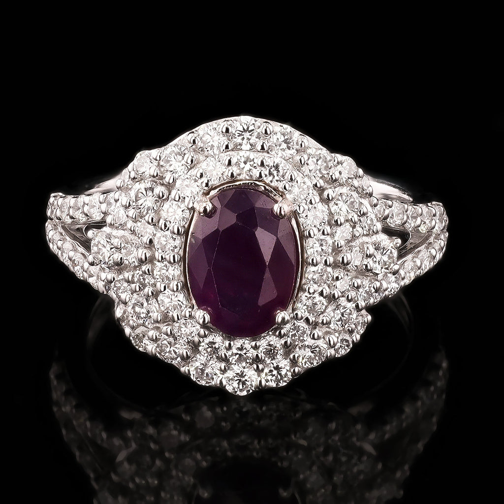 1.49ct UNHEATED Purple-Pink KASHMIR Sapphire and 0.99ctw Diamond Platinum Ring (GIA CERTIFIED)