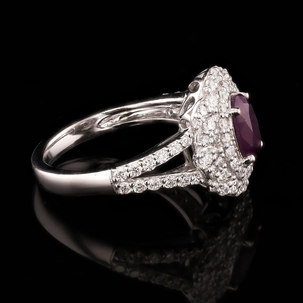 1.49ct UNHEATED Purple-Pink KASHMIR Sapphire and 0.99ctw Diamond Platinum Ring (GIA CERTIFIED)