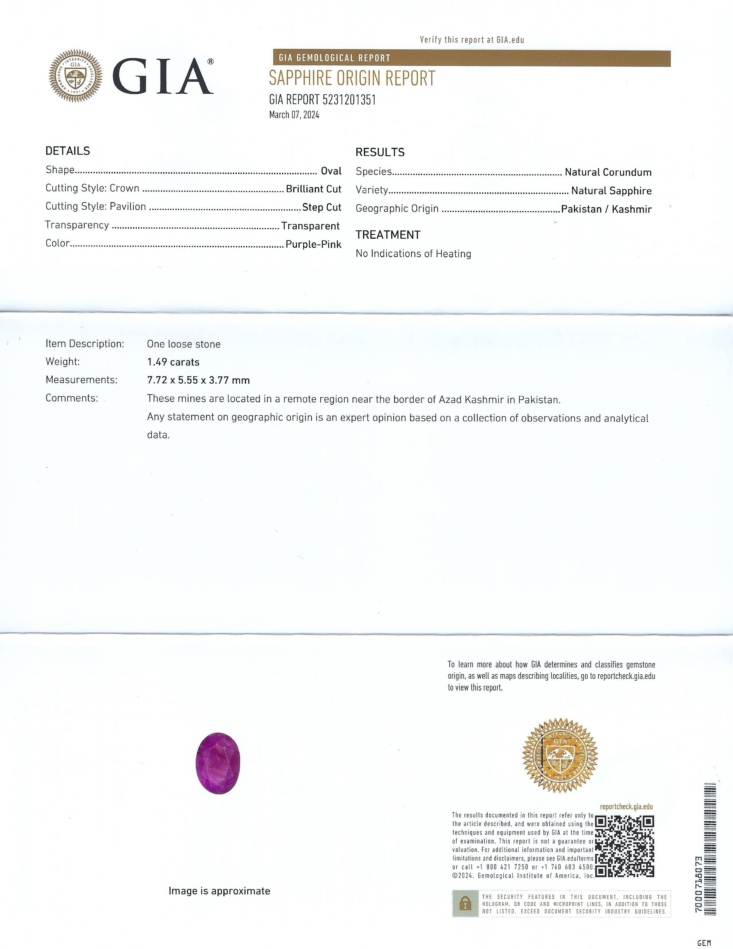 1.49ct UNHEATED Purple-Pink KASHMIR Sapphire and 0.99ctw Diamond Platinum Ring (GIA CERTIFIED)