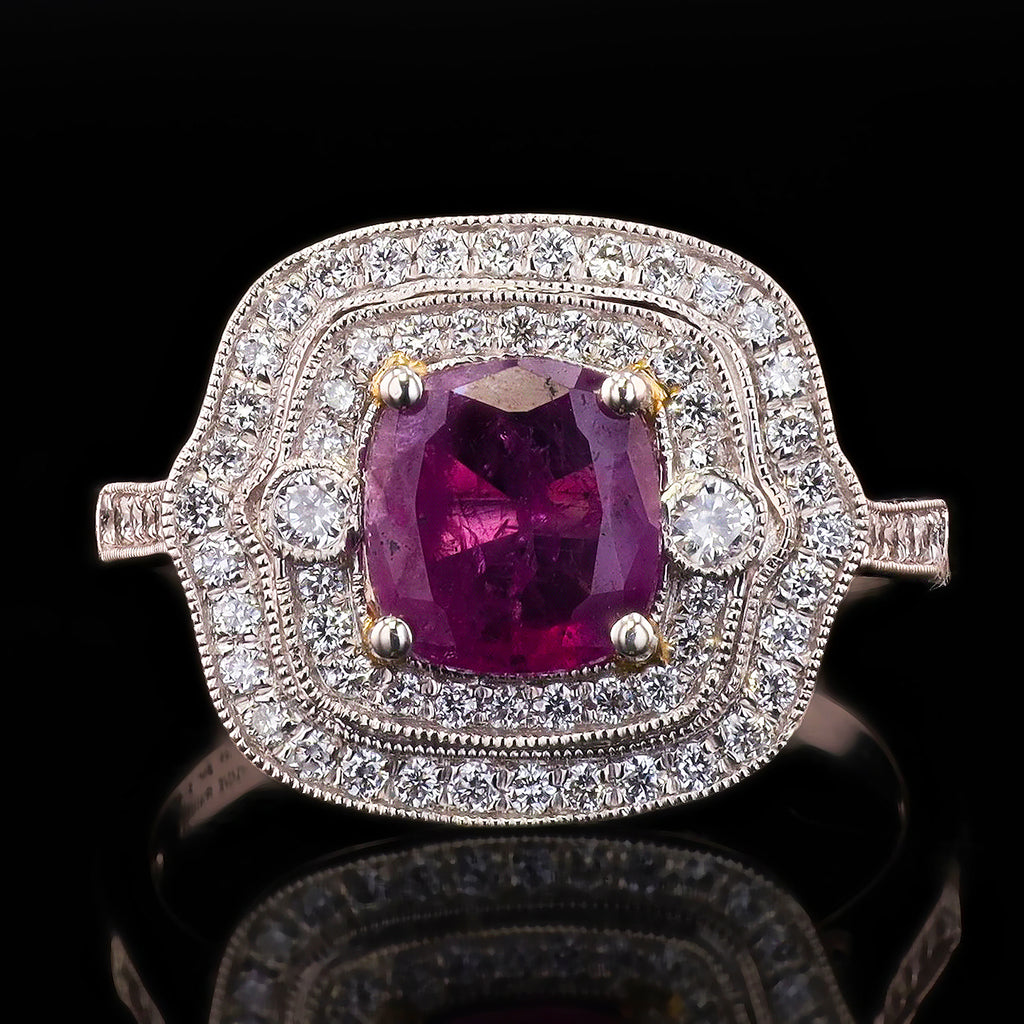 1.47ct UNHEATED Purple-Pink KASHMIR Sapphire and 0.46ctw Diamond Platinum Ring (GIA CERTIFIED)