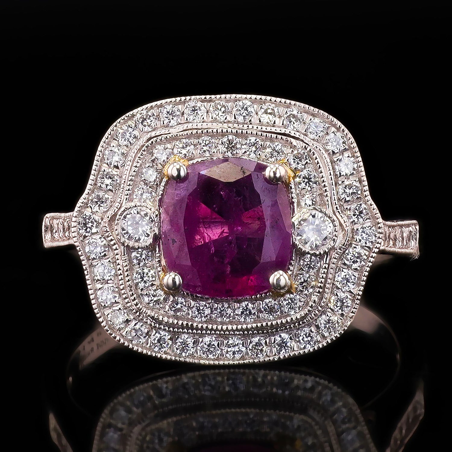 1.47ct UNHEATED Purple-Pink KASHMIR Sapphire and 0.46ctw Diamond Platinum Ring (GIA CERTIFIED)